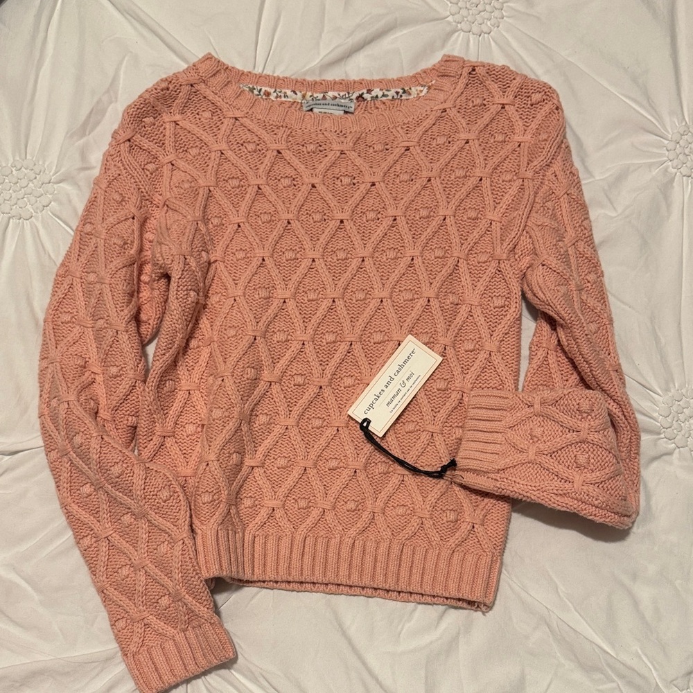 Cupcakes and cashmere Pink Cable Knit Sweater